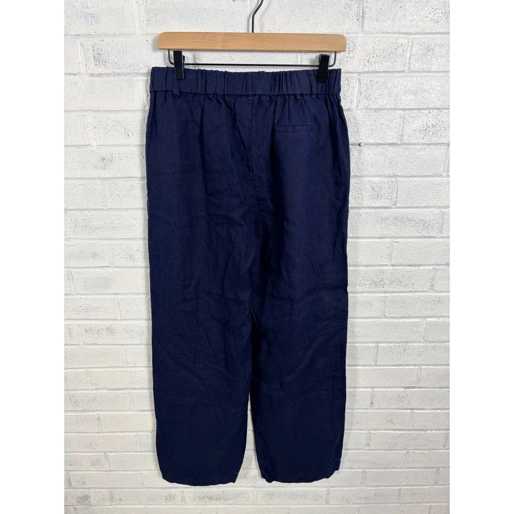 Quince Pleated Trouser Women 8 Deep Navy 100% European Linen Wide Leg Pants